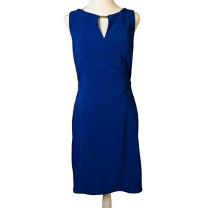 Royal Blue Sleeveless Midi Dress with Gold Bar accent Size 10